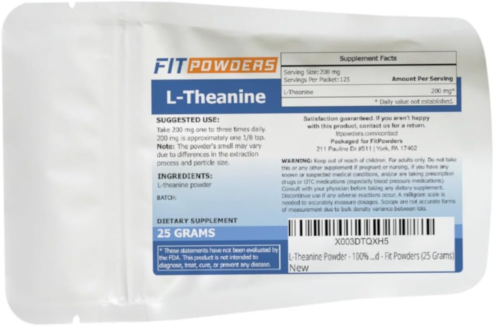 L-Theanine Powder 100% Pure, Non-GMO, Vegan, Gluten Free Theanine Powder Supplement (Multiple Sizes) Mood and Cognitive, Stress Relief and Relaxation, Scoop Included (25 Grams)