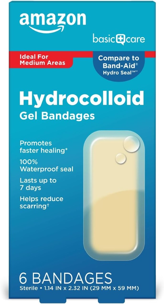 Cuidado básico Advanced Fast Healing Hydrocolloid Gel Bandages, Grande, 6 ct