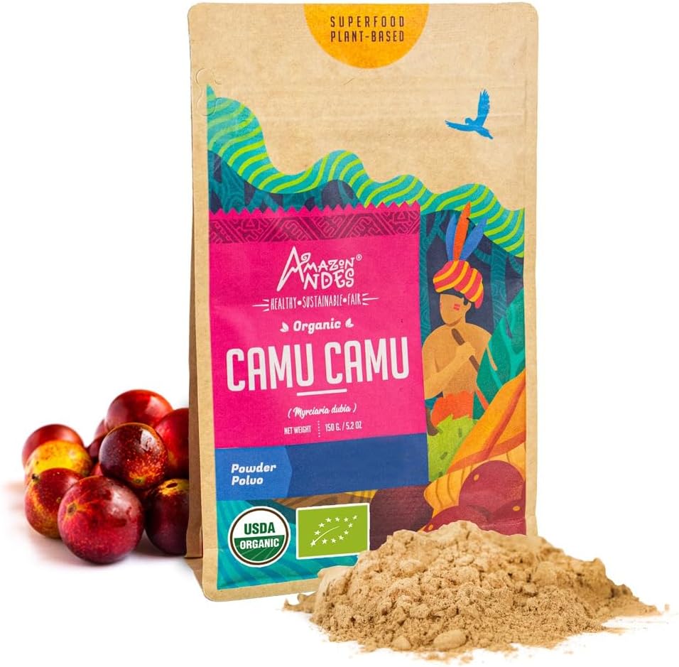   Andes Camu Camu Fruit Powder (Myrciaria dubia) - Rich in Vitamin C & Ascorbic Acid - Immunostimulant & Maintain Brain Activity - Non GMO, Vegan