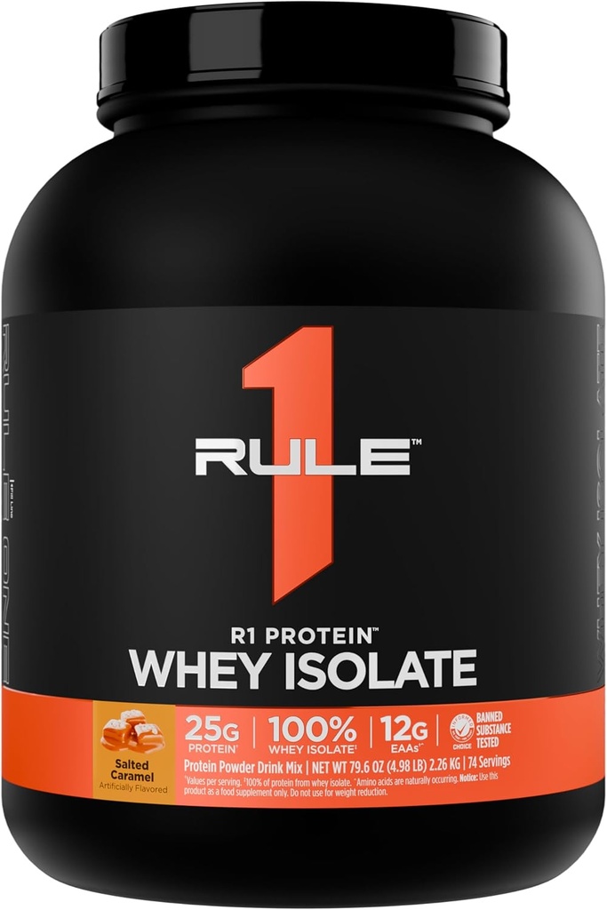 Regla 1 R1 Proteína Whey Isolate - con 25g Protein & 6g BCAA Exclusivamente de Fuentes Hidrolyzed Isoladas para la recuperación de entrenamiento (5 libras*, Carmel saltado)