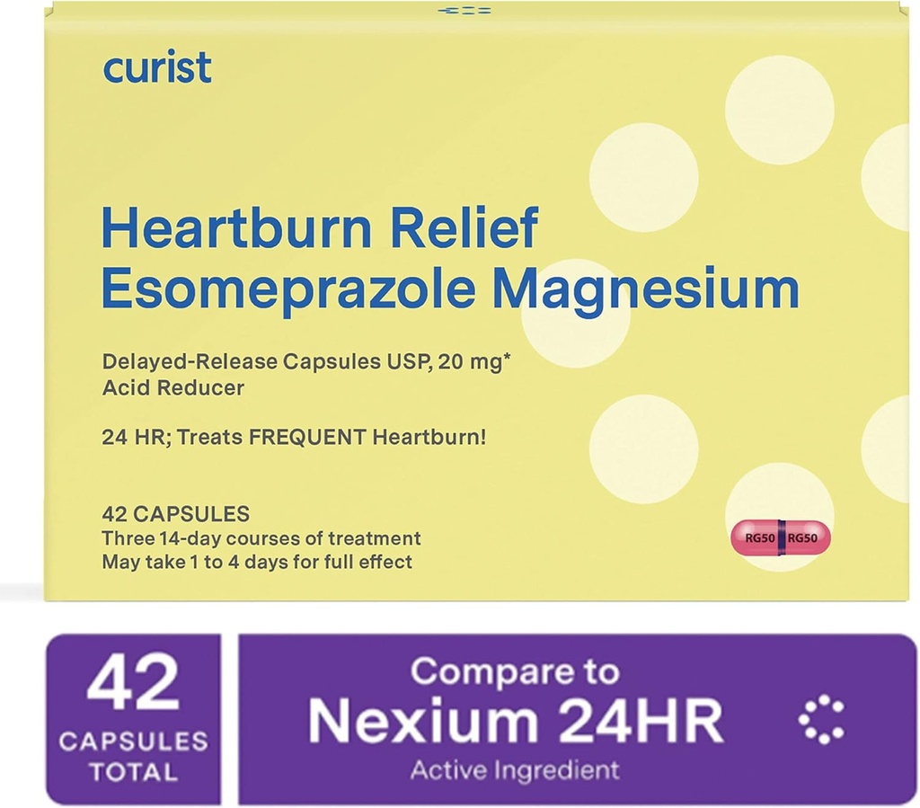 Curist Esomeprazole 20mg Capsules Delayed-Release - Acid Reflux Medicine for Heartburn Relief - 42 Conde Capsules - Acid Reflux Relief