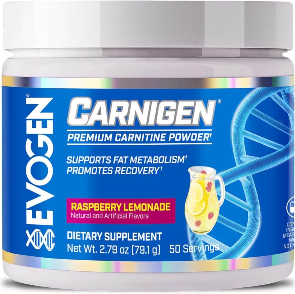 Evogen Carnigen - Premium Carnitine Powder ← Apoya Metabolismo Gordo " Promueve la recuperación sin estimulantes L Carnitine Suplemento Matrix con Acetyl L-Carnitine ¦ Raspberry Lemonade ANTE 50 Servimientos