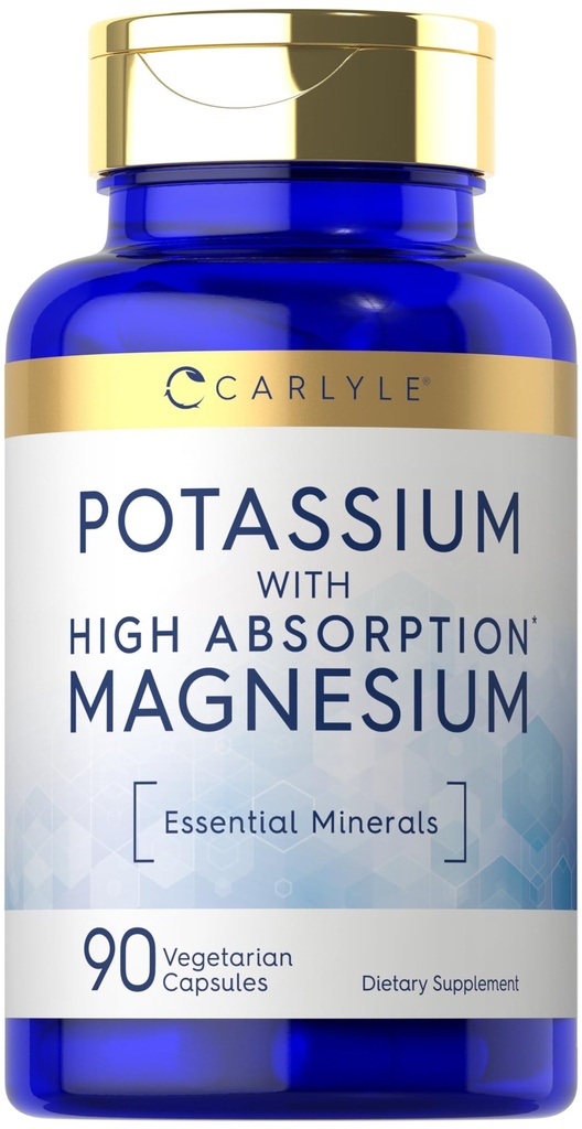 Carlyle Potassium Magnesium Supplement | 90 Capsules | High Absorption | Vegetarian, Non-GMO & Gluten Free