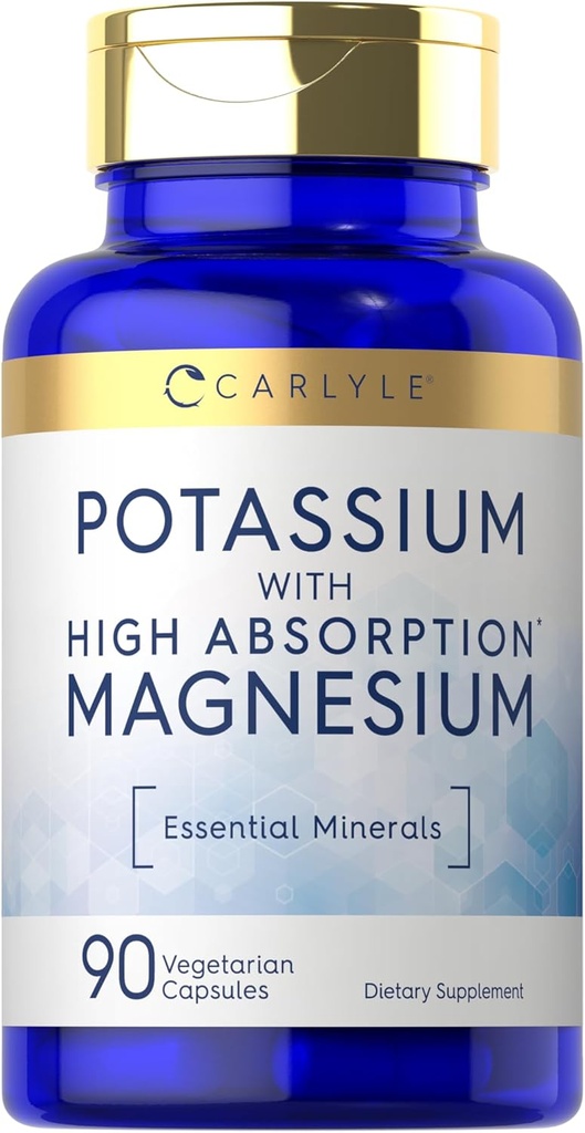 Carlyle Potassium Magnesium Supplement TEN 90 Capsules TEN High Absorption Silencio Vegetarian, Non-GMO &amp; Gluten Free