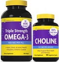 InnovixLabs Choline & Triple Omega-3 Bundle Choline Bitartrate 550mg (100 capsules) Triple Strength Omega (200 Softgels). Soporta Memoria, Mood, Brain Health " Boost Cognitive.*