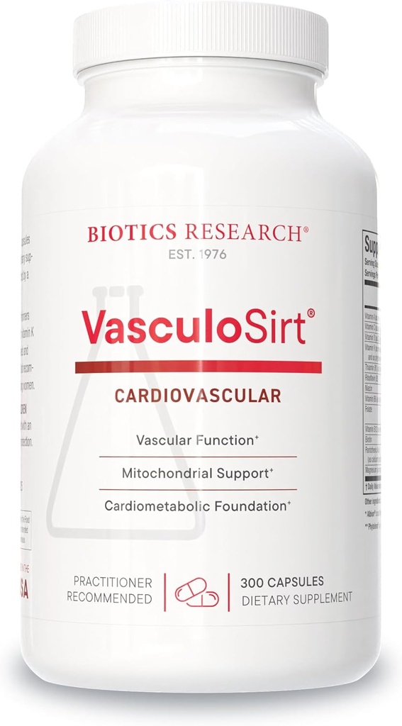 Biotics Research VasculoSirt®– Formulated with The Assistance of Mark Houston, MD, Cardiovascular and Healthy Support for Healthy Blood Flow Support, CoQ10, Resveratrol, ALA, Ginkgo - 300 Capsules