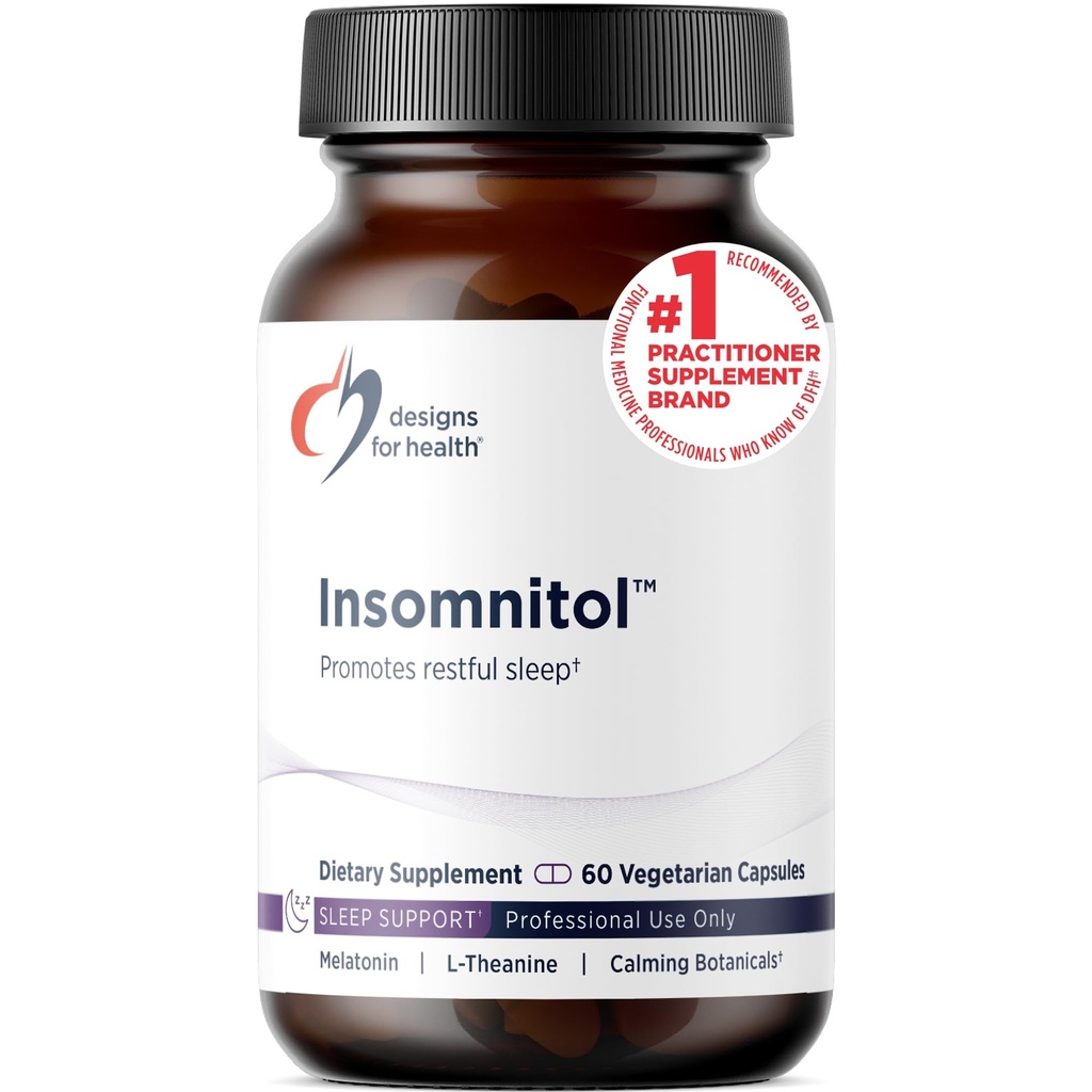 Diseños para Capsules Insomnitol de Salud - Ayuda de sueño para adultos con Melatonina, L-Theanine + 5-HTP - Hierbas calmantes Valerian, Lemon Balm + Paionflower - Vegan + Suplemento de sueño no GMO (60 cápsulas)