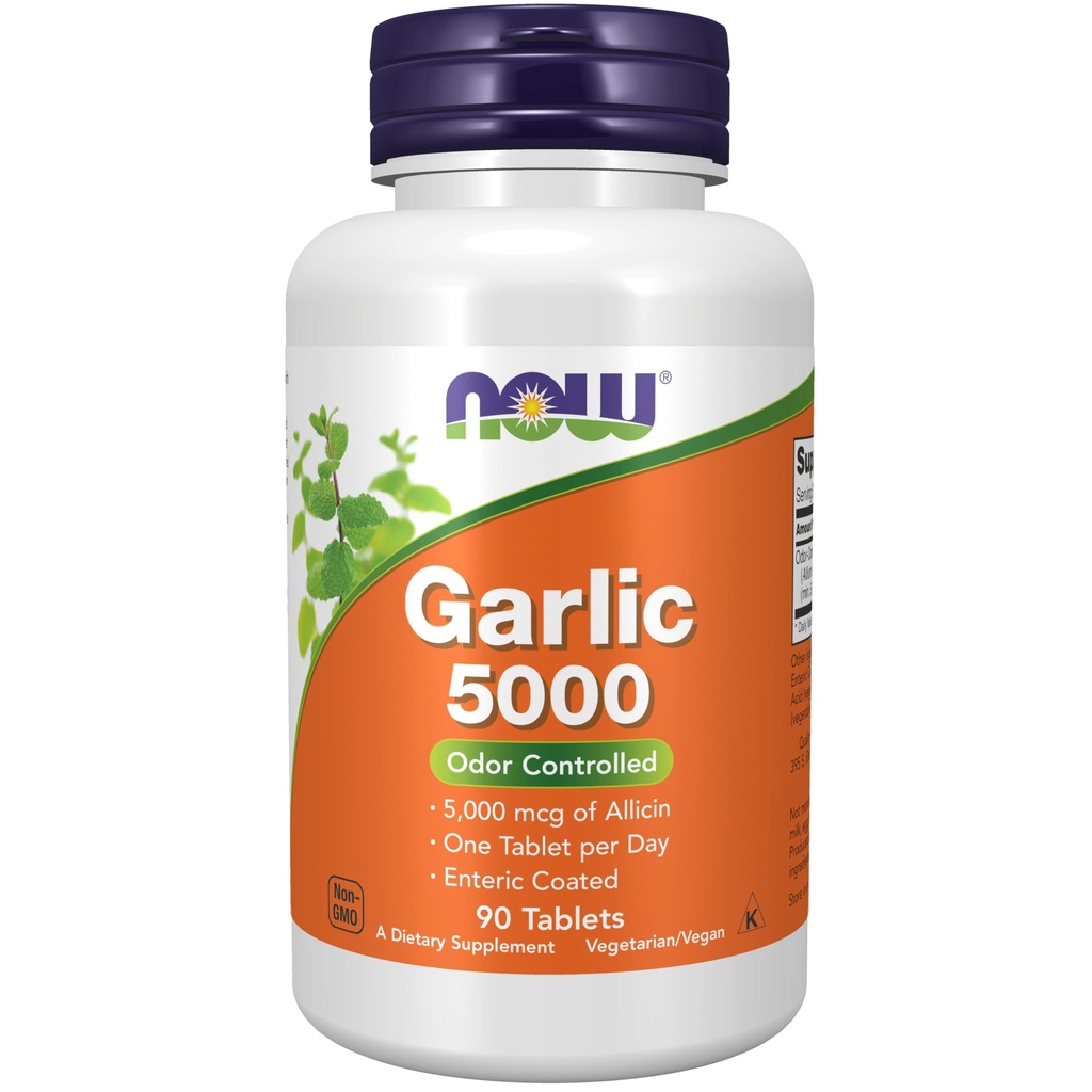 NOW Foods Supplements, Garlic 5,000 (Allium sativum), Enteric Coated, Odor Controlled, 90 Tablets