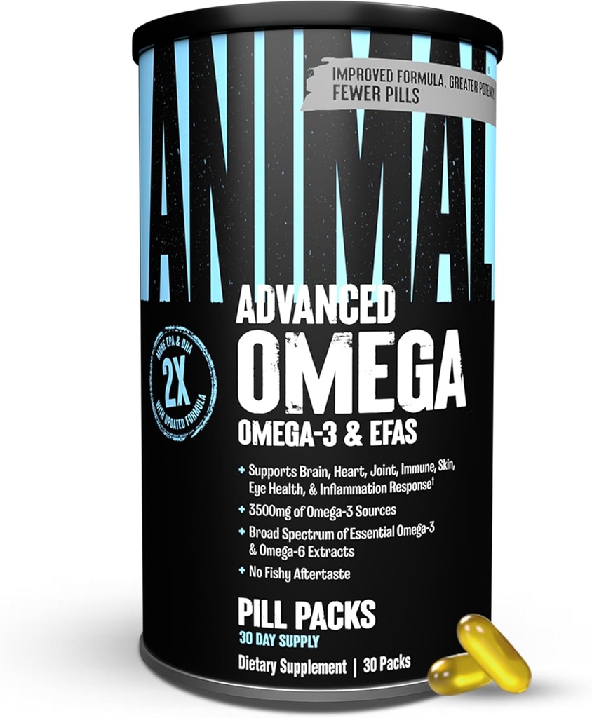 Animal Advanced Omega 3 Fatty Acids - 3500mg EPA DHA Fish Oil Omega 3 Suplemento para Mujer &amp; Hombre High Potency Blend with CLA GLA ALA for Brain Skin Eye Immune Joint Health 30 Pill Packs