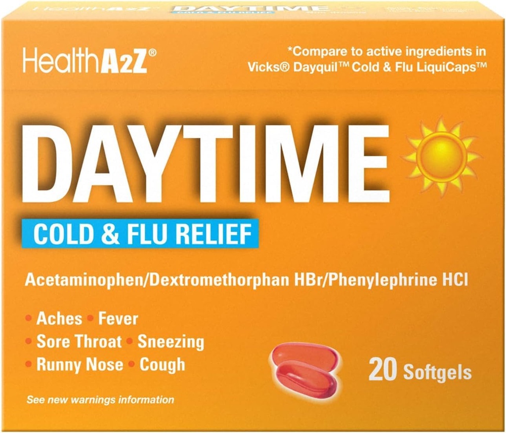 HealthA2Z® Daytime | Cold & Flu Medicine | Powerful Multi-Symptom Daytime(20 Softgels) (Daytime Cold & Flu Medicine (20 Count Pack of 1))
