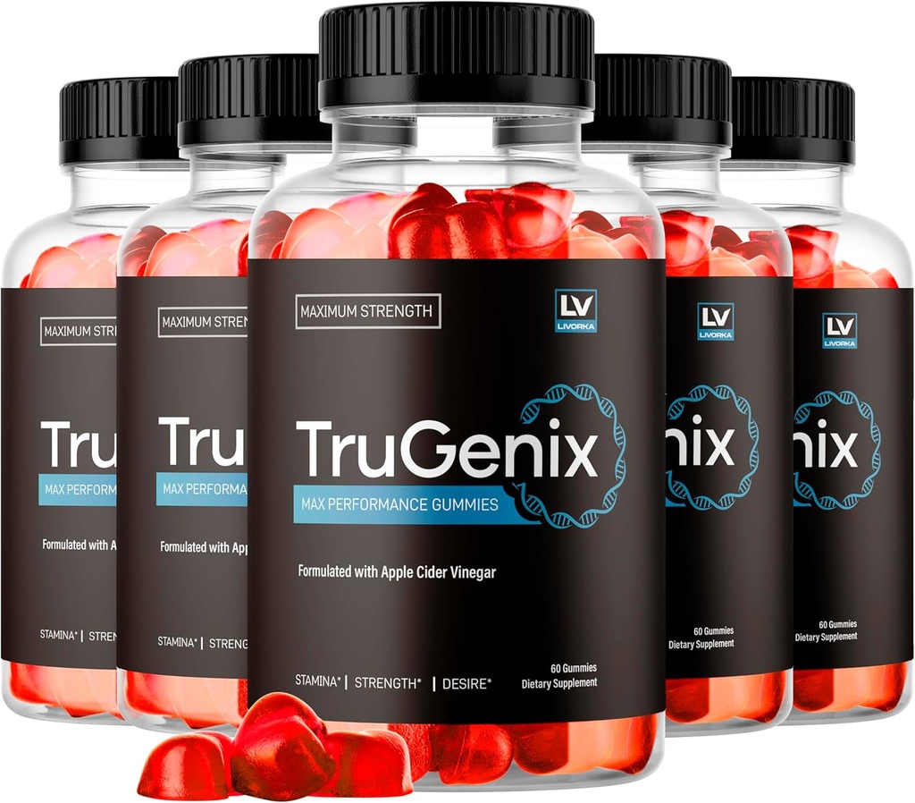 (5 Pack) TruGenix Gummies, TruGenix Gummies for Men, Official TruGenix Gummies Advanced Formula, TruGenix ACV Gummies, TruGenix Support Suplemento Gummies, Fórmula Premium, 300 Gummies para 5 meses