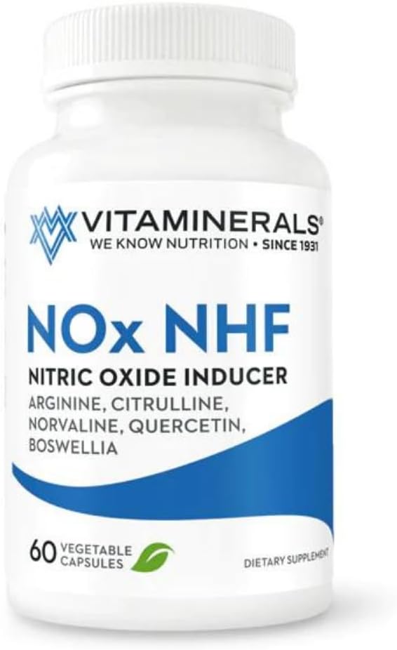 Vitaminerales 122 NOx NHF L-arginina, L-citrulline, L norvaline Plus B6, Quercetina, White Willow, Boswellia & Enzymes ← 60 Veggie caps tención 30 Servings