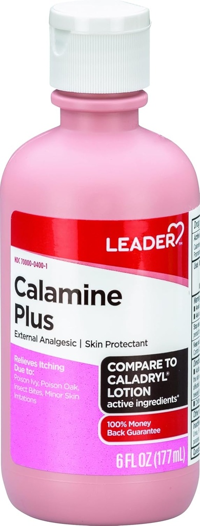 LEADER Calamine Anti-Itch Lotion, Medicated External Analgesic Skin Protectant Lotion for Fast-Acting Itch Relief, Poison Ivy, Insect Bites, Chicken Pox (1, Pink)
