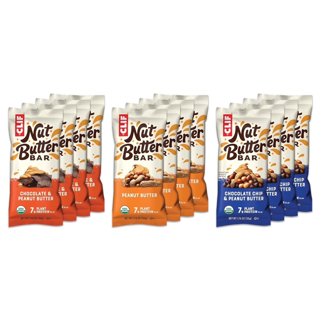 CLIF Nut Butter Bar - Variety Pack - Peanut Butter Filled Energy Bars - Non-GMO - USDA Organic - Plant-Based - Low Glycemic - 1.76 oz. (12 Conde)