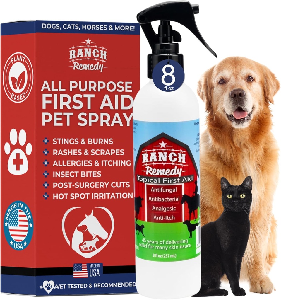Ayuda de curación de perros &amp; Itch Relief Spray for Dogs, Cats, Horses, Safe for All Animals - All Natural - Rashes, Bites, Burns & Hot Spot Treatment - Irritation de piel & alergias Solución (8oz)