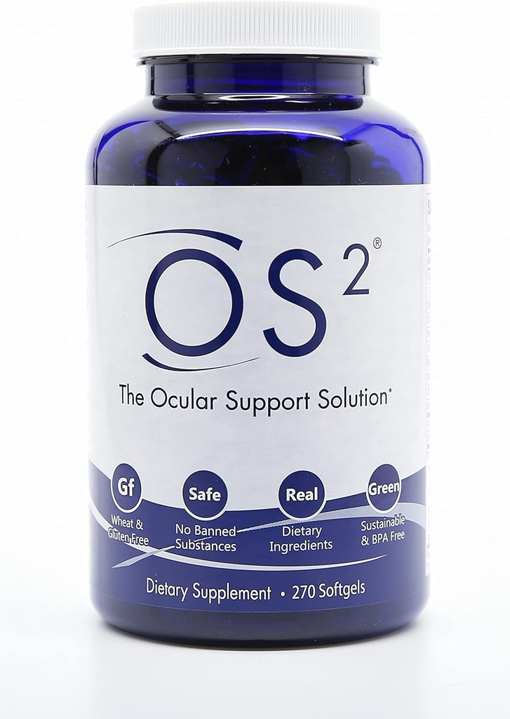 Solución de soporte Ocular OS2 - 270Ct, vitaminas de ojos patentadas w AREDS2, VIT A, C, Zinc, Omega-3, Lutein " Zeaxanthin, para la salud macular, ojo seco, luz azul " Night Vision Supplement