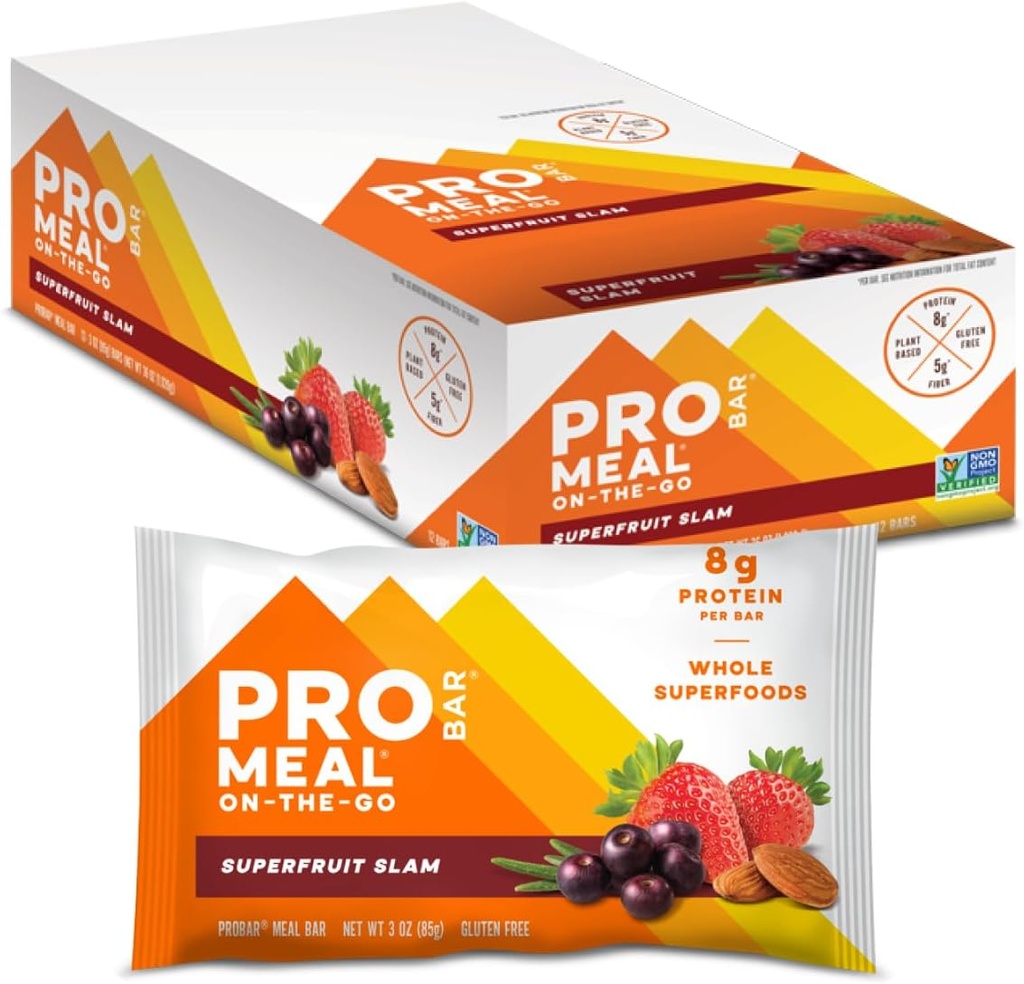 PROBAR - MEAL Bar, Superfruit Slam, Non-GMO, Gluten-Free, Healthy, Plant-Based, Whole-Food Ingredients, Natural Energy (12 Conteo)