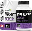 Renew Actives Tart Cherry Extra 500mg per 2 Capsules – High-Potency Antioxidant for Free Radical Protection & Wellness – 60 Easy-to-Swallow Capsules – Made in Canada