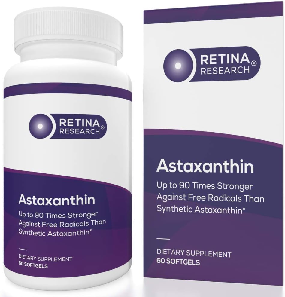 Natural Astaxanthin Eye Vitamin 10mg - Suplementos para apoyar la salud de los ojos - hasta 90 veces más fuerte que sintético - Formulado por Médicos - 3er partido certificado - 60 Softgels