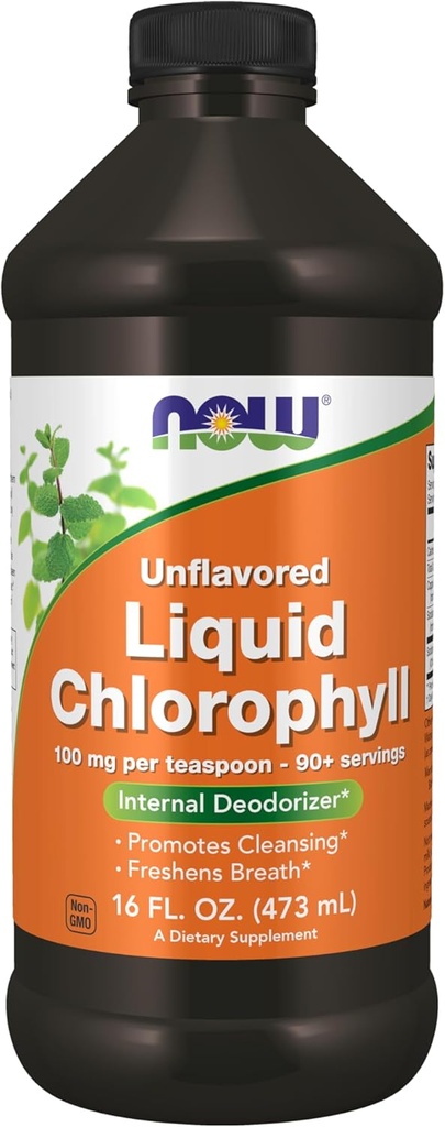AHORA Suplementos de alimentos, líquido de clorofila desarmado, 100 mg por teaspoón, 16 fl. oz.