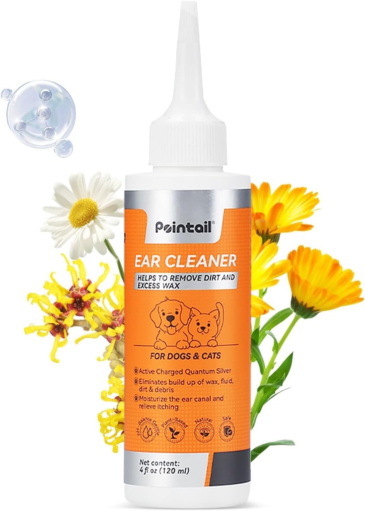 Perro gotas de oído, Limpiador de oídos y Tratamiento de infecciones, Perros & gatos Limpieza de oídos Solución Quantum Silver Itchy Relief Irritation & Wax Build-Up Deodorizing Remover- 4oz