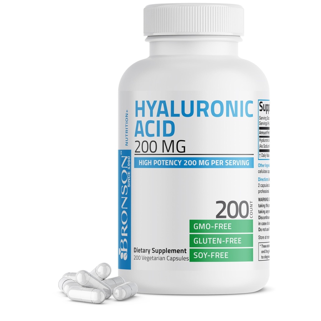 Bronson Hyaluronic Acid 200 MG High Potency Joint Health & Healthy Skin Support, Non-GMO, 200 Vegetarian Capsules