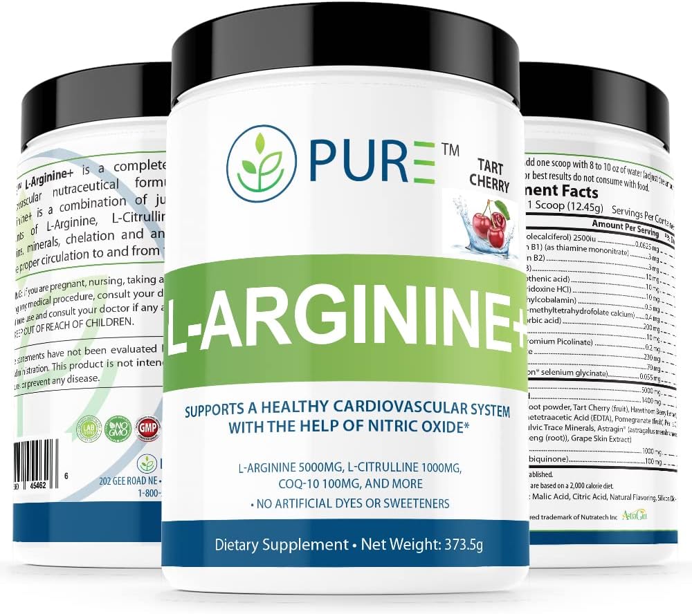PURE L-Arginine+ L- Arginine+, L- Arginine L Citrulline CoQ10 y Más! Apoyo a la presión sanguínea, colesterol, energía, flujo sanguíneo, desarrollo muscular > Más (mango trópico)
