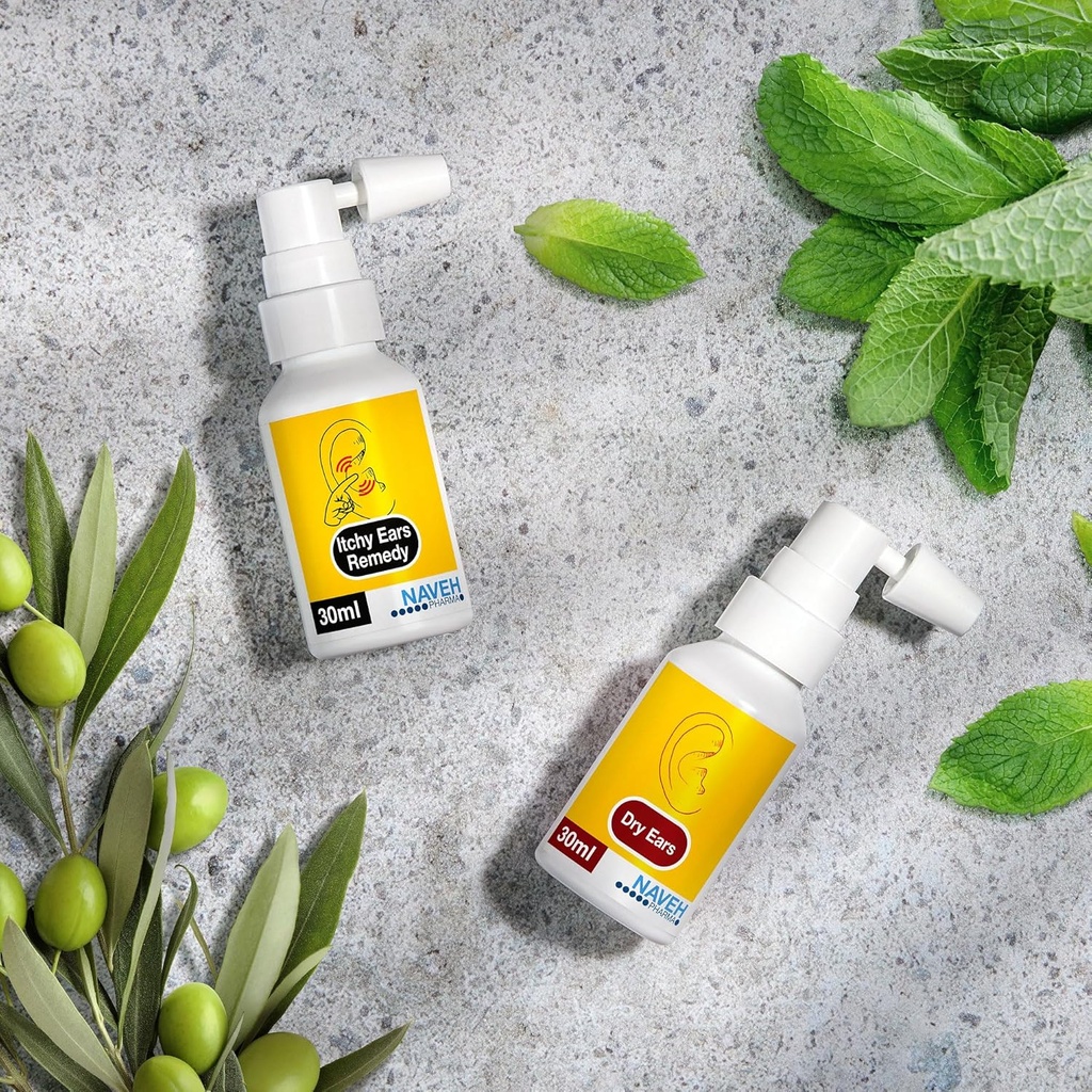 NAVEH PHARMA Orejas picantes Remedy Ear Cleaning and Itch Relief (1 fl oz) + NAVEH PHARMA Orejas secas - Swimmers Ear Drops Spray (1 fl oz)