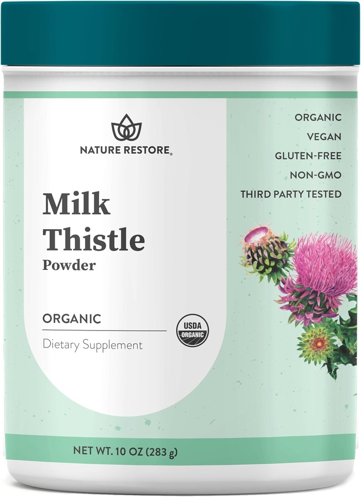 Nature Restore USDA Certified Organic Milk Thistle Seed Powder, 10 onzas, Envasado en California