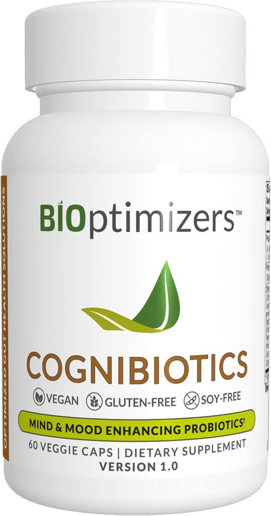 BIOptimizers Cognibiotics Probiotic Brain Supplement - Helps Support Mood, Better Focus, Memory, Mental Clarity - 60 cápsulas