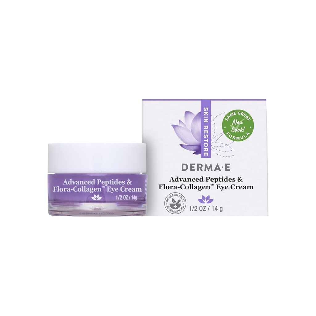 Derma E Advanced Peptides y Vegan Flora-Collagen Eye Cream – Doble Acción Collagen Eye Cream con Peptide Complex – Firming " Hydrating Under Eye Treatment – All Natural Moisturizer Cream, 0.5oz