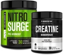 Gato Fábrica NITROSURGE Pre Workout Suplemento (Ártico Blanco) Creatina Monohydrate Powder 150g (Sin sabor) para el crecimiento muscular, aumento de fuerza, energía mejorada