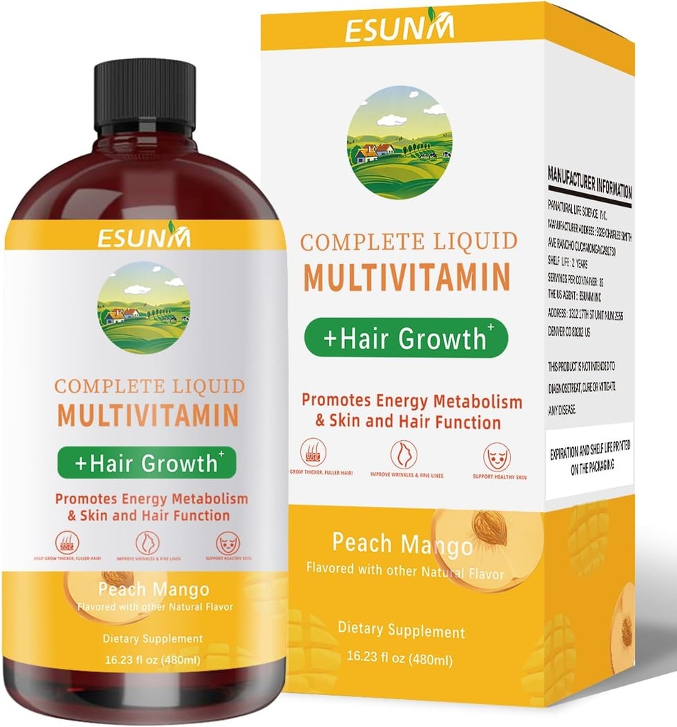 Full Liquid Multivitamin + Hair Growth, Promotes Energy Metabolism contaminante Función de Skin y Hair imperante Vitamina C D TENIDO B Vitaminas TENIDO Ayuda a Thicker Hair, Wrinkles, Fine Lines, Skin Care (16.23OZ)