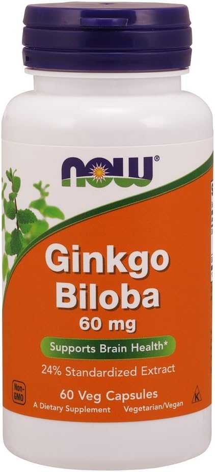 NOW Foods Ginkgo Biloba 60mg 24% Extract, 60 Capsules