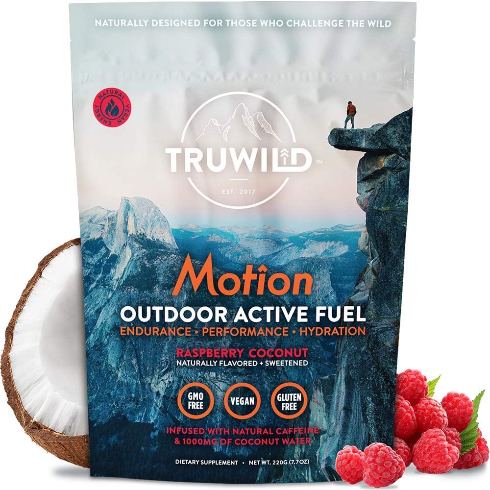 TruWild Motion All Natural Pre Workout Powder Drink Mix for Men &amp; Women with No Jitters or Crash, Whole Food Plant Based Vegan, Organic with Electrolytes + BioPerine, 20 Servings (Coconut Raspberry)