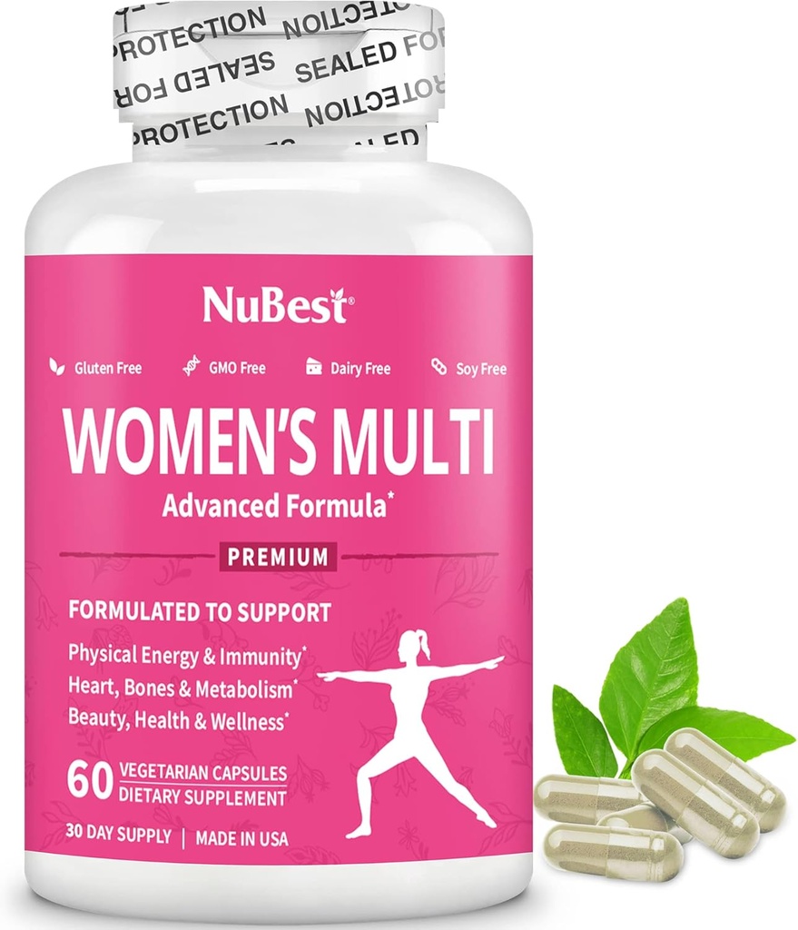 Multivitamínico para Mujeres con 39 Nutrientes Claves, Vitaminas Esenciales, Minerales, Hierba Cuerno, Maca, Yam Salvaje, Cierre Rojo, Arándano, Arginina, Suplemento Herbal 60 cápsulas Vegan TENIDO 1 Mes de Suministro