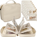 Caja de Organizador de Joyas,Jewelry Bags Jewelry Storage Book Binder with Clear Zipper Velvet Pouch for Traveling, Pendientes, Anillos, Collar, Pulsera (White)