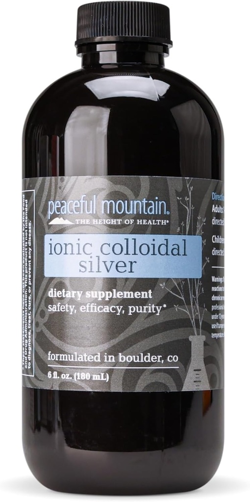 Peaceful Mountain Ionic Colloidal Silver - Natural Silver Suplemento para Immune System Support - 6oz