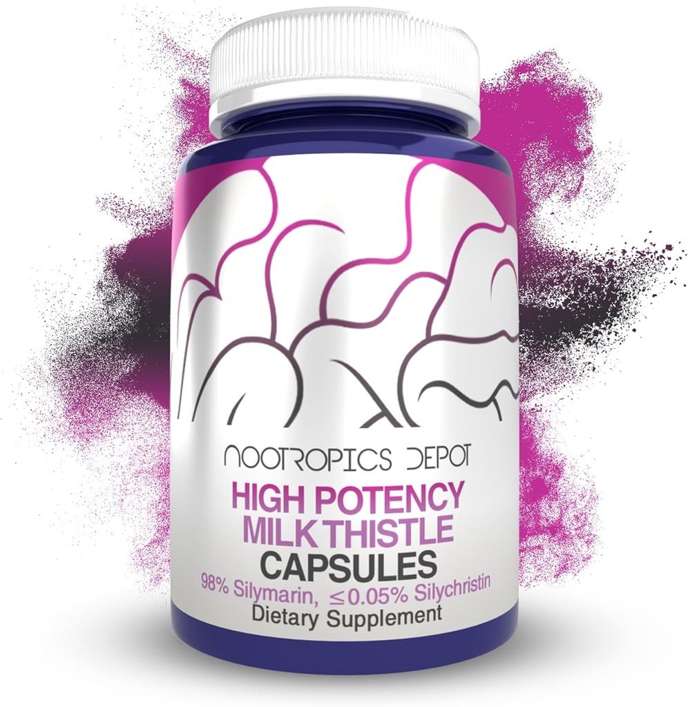 Nootropics Depot High Potency Milk Thistle Extract Capsules  durable 200mg de Silymarins de Silybum marianum  60 Conde