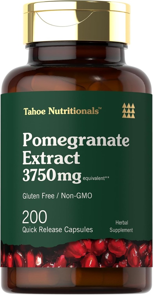 Tahoe Nutritionals Pomegranate Extract tención 200 Capsules TEN 3750 mg Silencio No GMO, Gluten Free Supplement