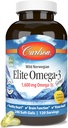 Carlson Elite Omega-3 Gems, 1600 mg Omega-3 with EPA & DHA, Lemon Flavor, 240 Softgels – Wild-Caught Norwegian Fish Oil, Sustainably Sourced