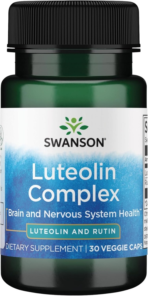 Complejo Swanson Luteolin w/Rutin - Suplemento de Apoyo al Cerebro Promoción de la Memoria, Mood & Cognitive Health - Fórmula Natural para ayudar a mantener el sistema nervioso - (30 cápsulas vegetarianas)