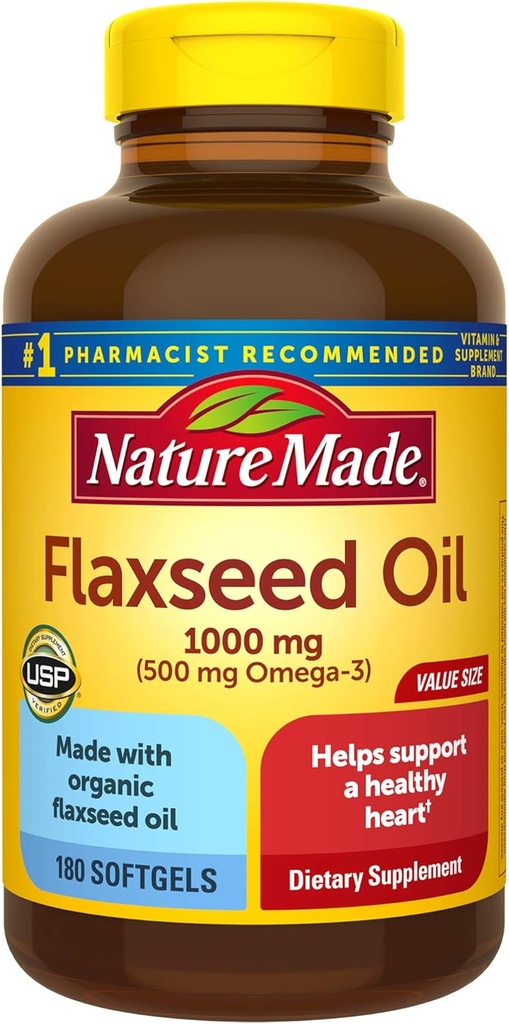 Aceite de Flaxseed 1000 mg Softgels, 180 Cuenta para la salud cardíaca