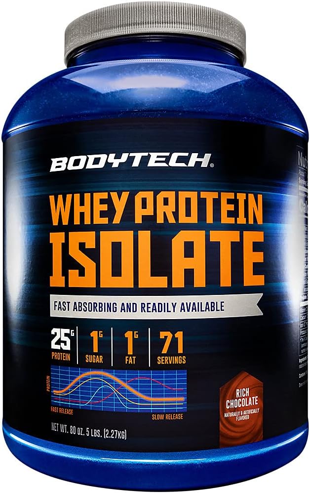 BODYTECH Whey Protein Isolate Powder - Rich Chocolate (5 Lbs. / 71 Servings)