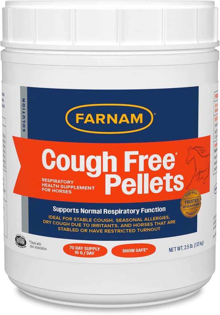 Farnam Cough Pellets gratis Suplemento de salud respiratoria para caballos, proporciona apoyo respiratorio para caballos con alergias estacionales o tos estable, 2,5 lb., 70 Day Supply