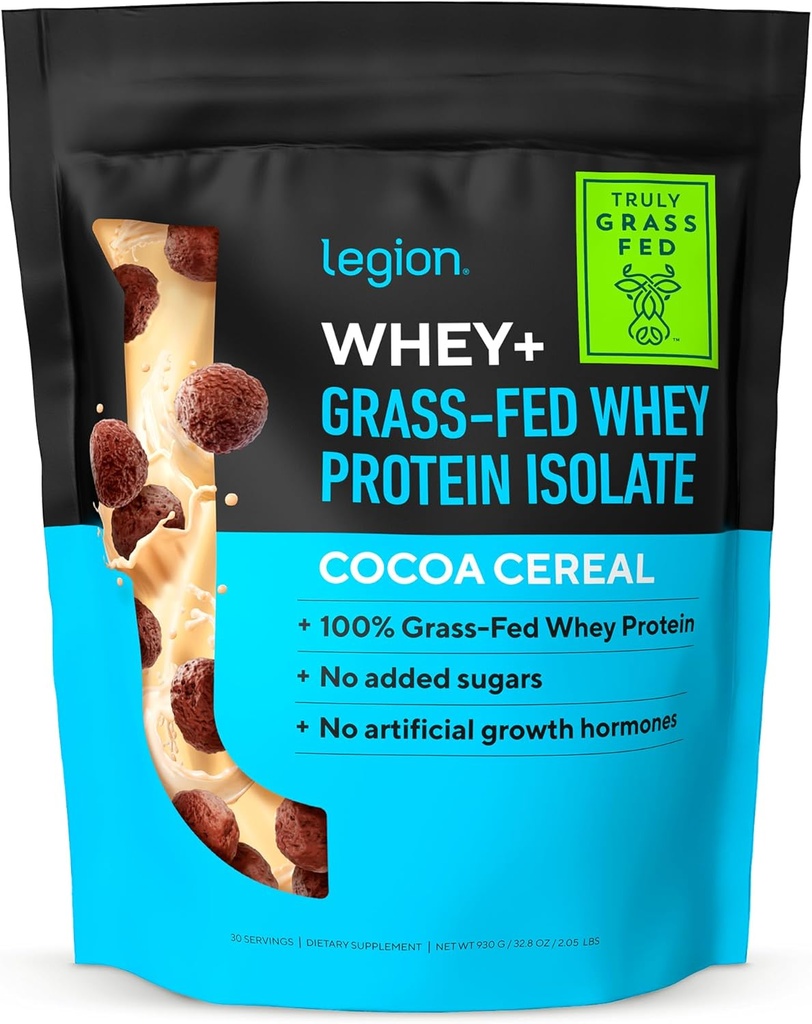 LEGION Whey+ Protein Whey Isolate from Grass Fed Cows - Whey Protein Isolate Powder Low Calorie, Non-GMO, Sugar Free, Lactose and Gluten Free, All Natural Protein Powder for Men &amp; Women 30 Servings