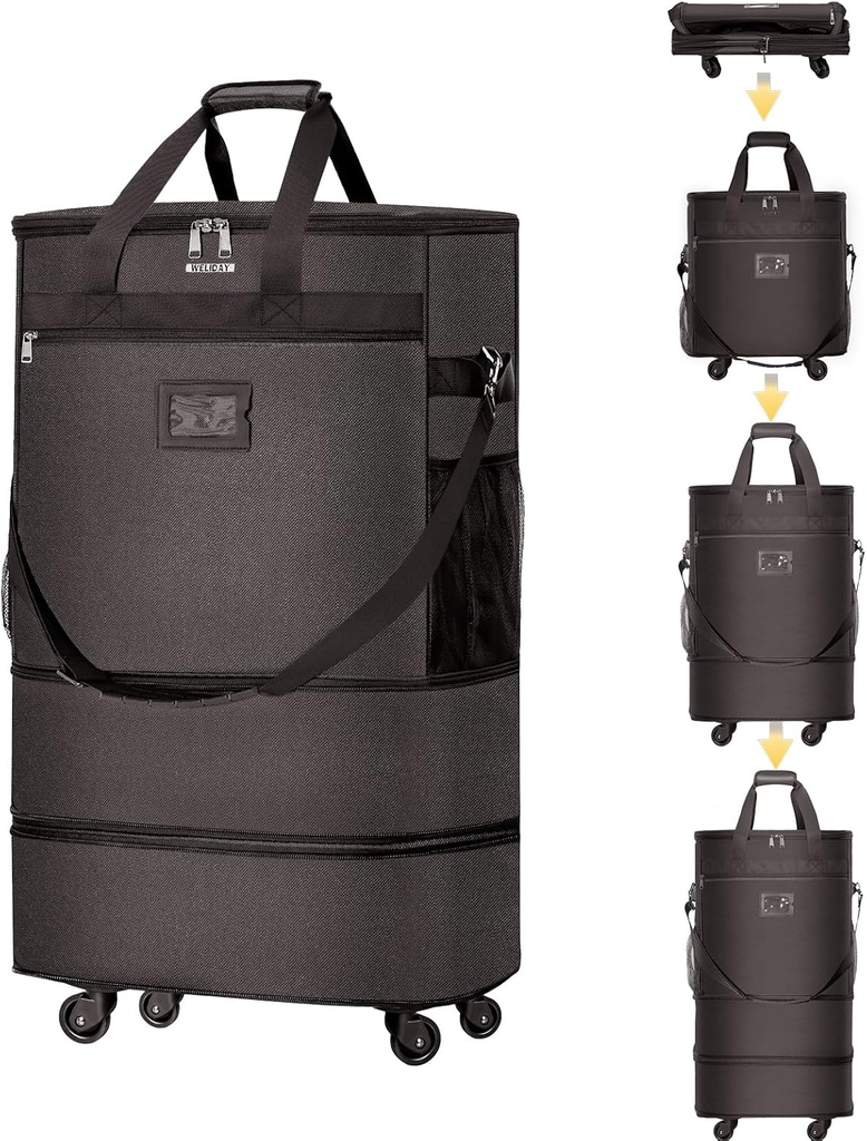 Suitcases with Wheels Expandable Luggage Bag Foldable Suitcase with 4 Universal Wheels Collapsible Rolling Travel Case (Coffee)