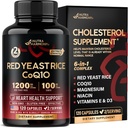 Rice de levadura roja 1200 mg con CoQ10 100 mg - con Magnesium TEN Niacin TEN Vitamina E &amp; D3 - Apoyo a la salud del corazón, Energía & Metabolismo - Eficaz, libre de fluidos " Testado en EE.UU., 120 cápsulas