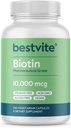 BESTVITE Biotina 10,000mcg (240 cápsulas vegetarianas) - No Stearates - No Dicalcium Phosphate - No Sweeteners artificiales - No Flavors - No Flow Agents - Vegan - No GMO - Gluten Free