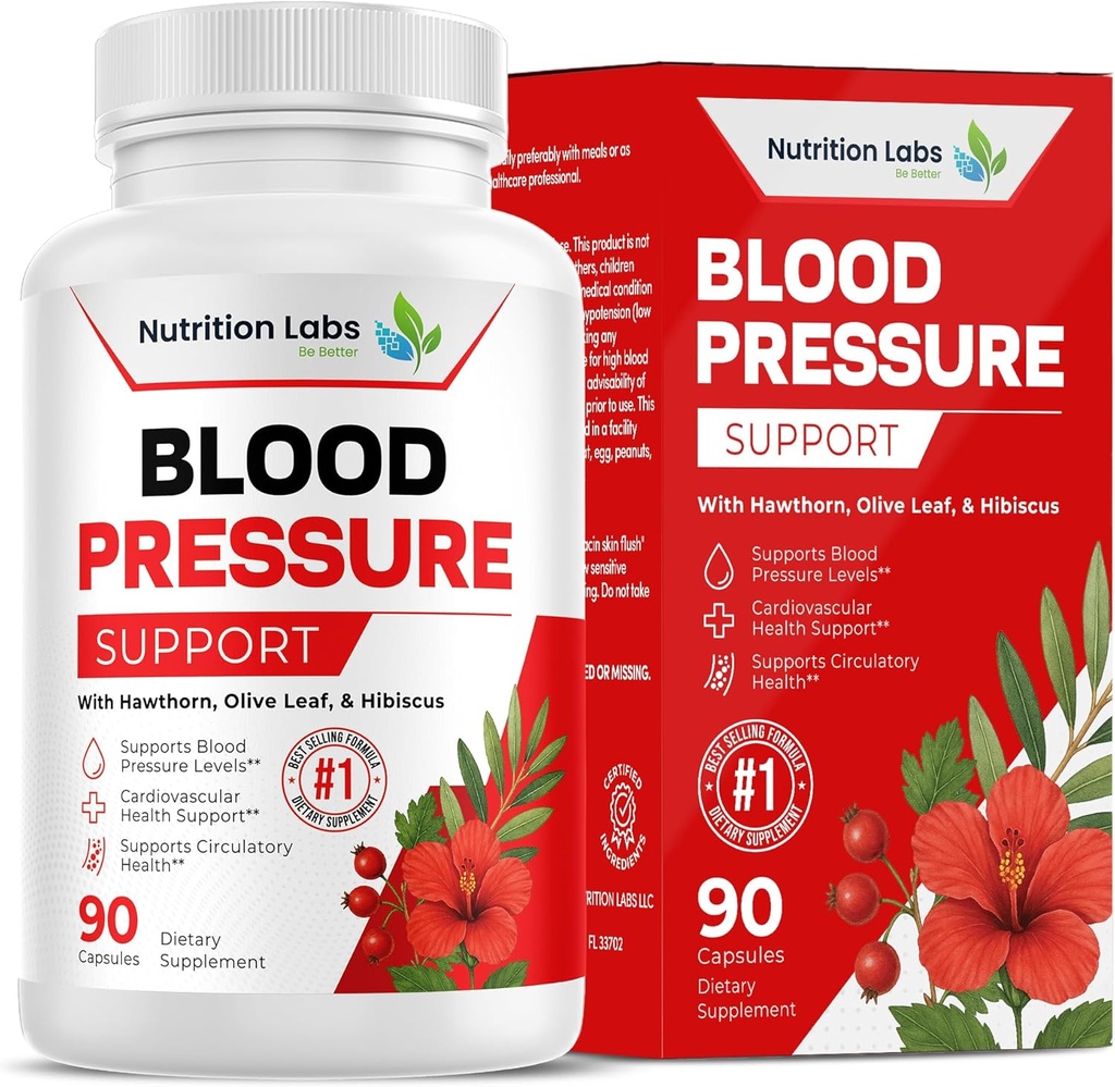 Apoyo a la presión sanguínea " Suplemento cardiovascular de salud cardíaca W/Hawthorn, Hibiscus. Nitric Oxide Support for Normal Blood Pressure Support W/Vitamin B12 &amp; Folic Acid. Suplementos de ajo. 90 TC